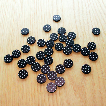 Wood - 15mm Circle- Studs - Black & White - 16