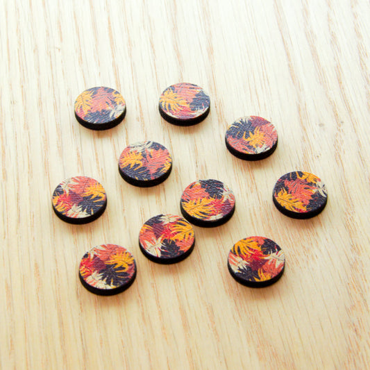 UV printed wood earring studs - 15mm circle, Abstract Floral - jewellery making
