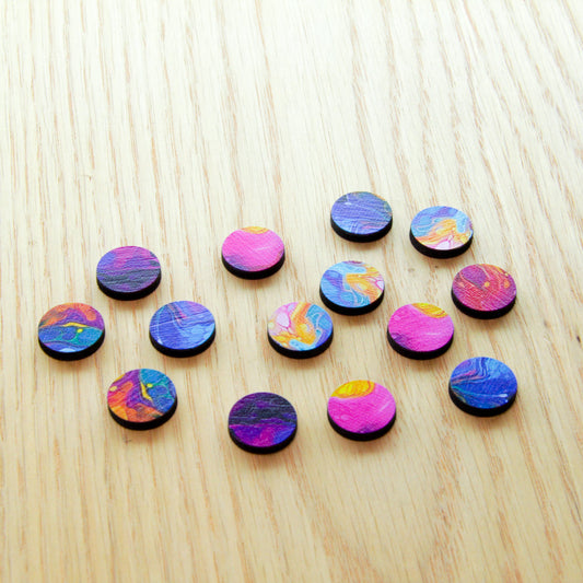 Wood - 15mm Circle- Studs - Alcohol Ink- 21