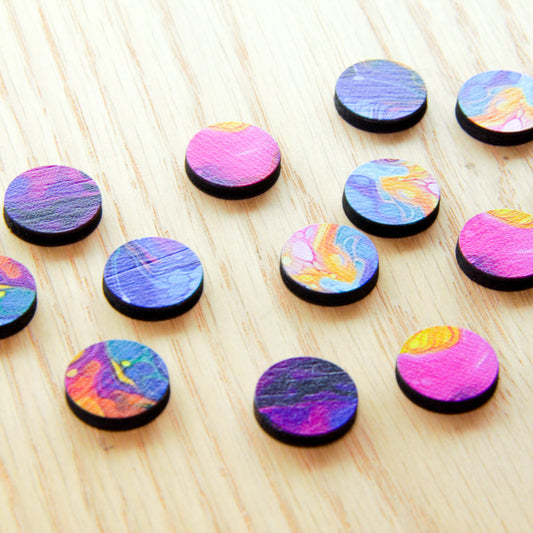 UV printed wood earring studs - 15mm circle, Alcohol Ink - jewellery making