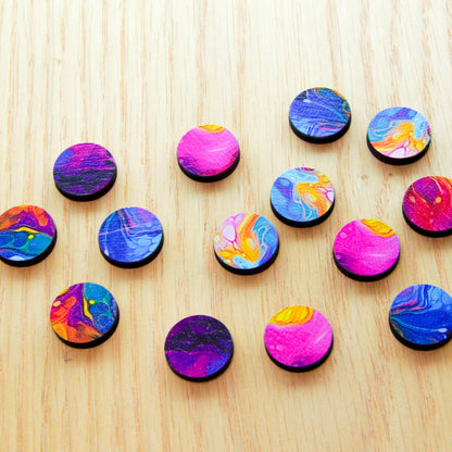 Wood - 15mm Circle- Studs - Alcohol Ink- 21