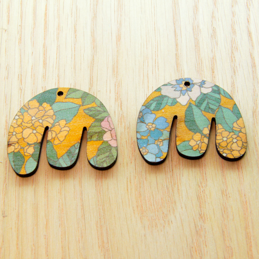 UV printed wood earring blanks - boho shape transparent print, Australiana - jewellery making