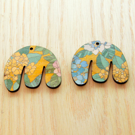 UV printed wood earring blanks - boho shape transparent print, Australiana - jewellery making