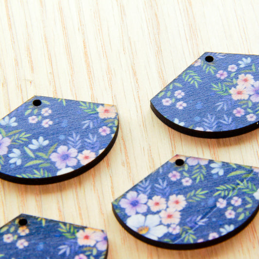 Wood - Fan Shape - 1 Hole - Transparent print - Floral Garden - 48