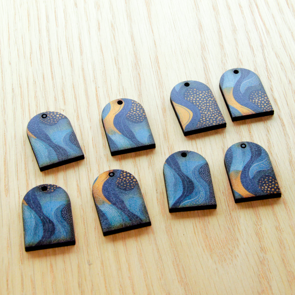 UV printed wood earring blanks - arch shape 5cm natural look, Australiana - jewellery making