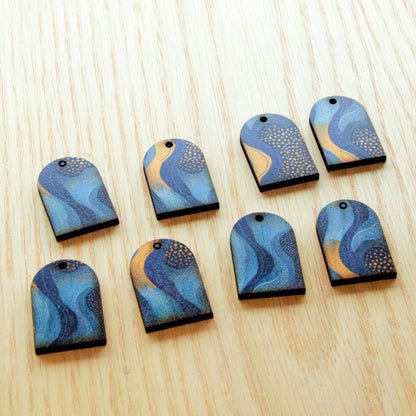 UV printed wood earring blanks - arch shape 5cm natural look, Australiana - jewellery making