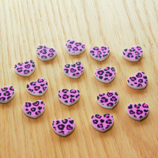 UV printed white acrylic earring studs - 15mm heart, Heart Leopard - jewellery making