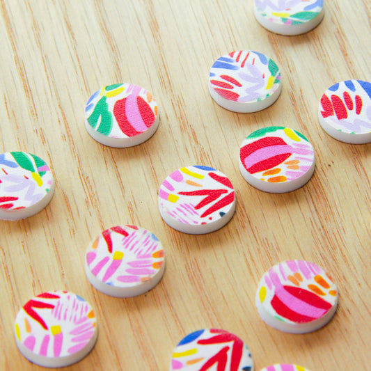 UV printed white acrylic earring studs - 15mm circle, Abstract Art - jewellery making