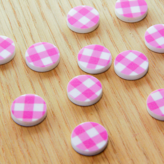 UV printed white acrylic earring studs - 15mm circle, Diagonal Gingham - jewellery making
