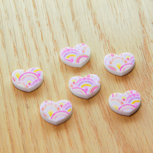 UV printed white acrylic earring studs - 15mm heart, Watercolour - jewellery making