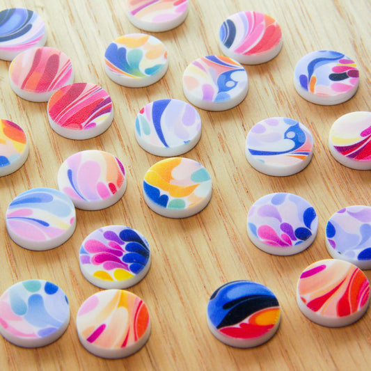 UV printed white acrylic earring studs - 15mm circle, Abstract Art - jewellery making