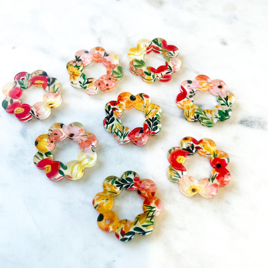 UV printed clear acrylic earring blanks - 3cm flower 5 with large hole, Bold Floral - jewellery making
