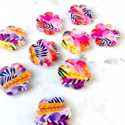UV printed clear acrylic earring blanks - 3cm flower 2, Bold Floral - jewellery making