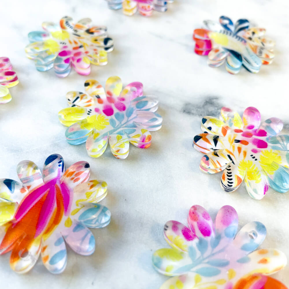 UV printed clear acrylic earring blanks - 3cm daisy, Bold Floral - jewellery making