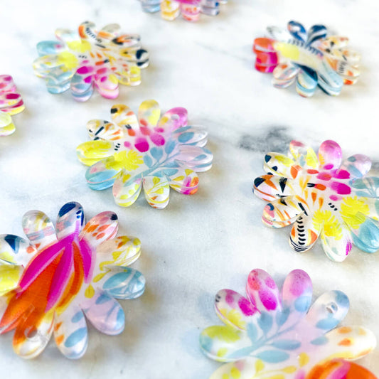 UV printed clear acrylic earring blanks - 3cm daisy, Bold Floral - jewellery making