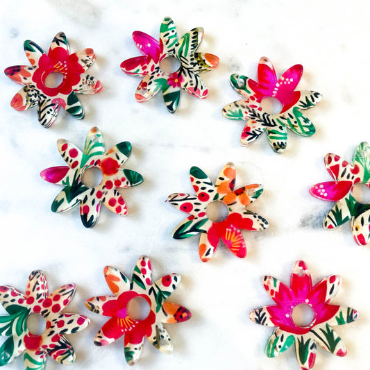 UV printed clear acrylic earring blanks - 3cm flower 4 with large hole, Bold Floral - jewellery making