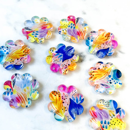 UV printed clear acrylic earring blanks - 3cm flower, Bold Floral - jewellery making