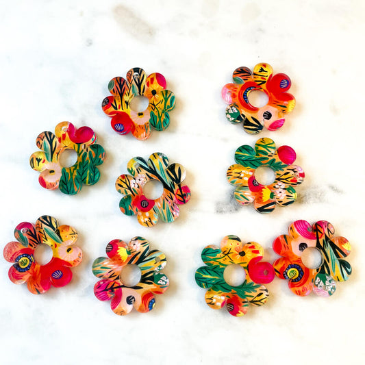 UV printed clear acrylic earring blanks - 3cm flower with large hole, Bold Floral - jewellery making