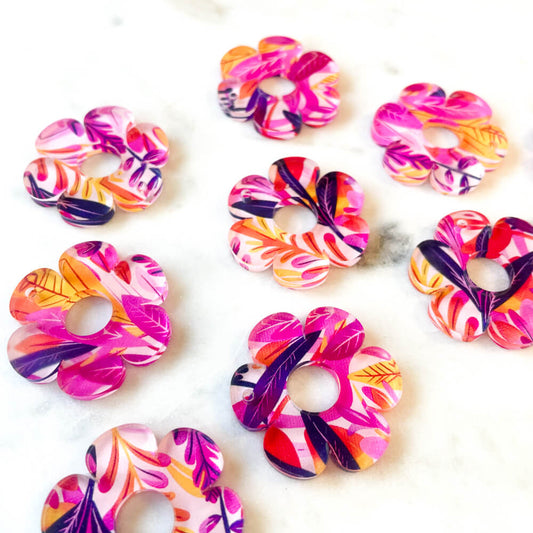 UV printed clear acrylic earring blanks - 3cm flower 2 with large hole, Bold Floral - jewellery making