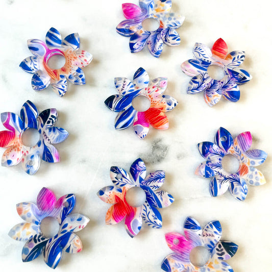 UV printed clear acrylic earring blanks - 3cm flower 3 with large hole, Bold Floral - jewellery making