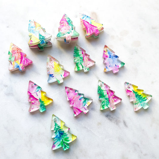 UV printed clear acrylic earring blanks - 3cm tree, Christmas - jewellery making