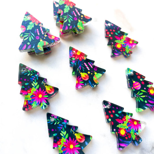 UV printed clear acrylic earring blanks - 3cm tree, Christmas - jewellery making