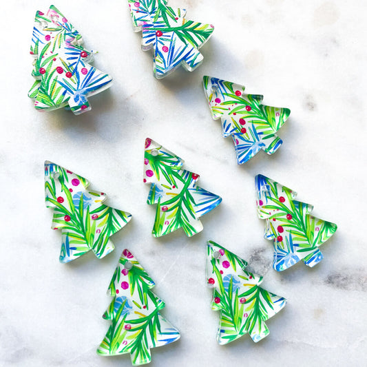 UV printed clear acrylic earring blanks - 3cm tree, Christmas - jewellery making