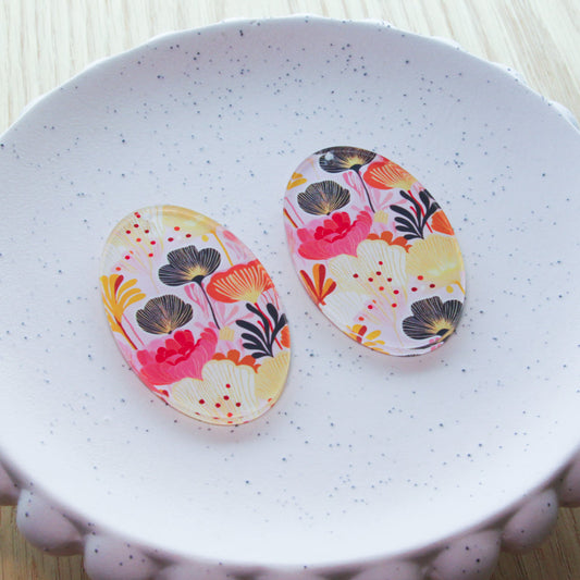 UV printed clear acrylic earring blanks - 6cm oval, Abstract Floral - jewellery making