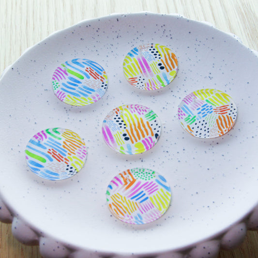 UV printed clear acrylic earring blanks - 3cm circle, Colourful Play - jewellery making