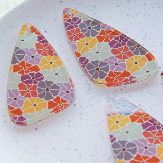 UV printed clear acrylic earring blanks - 6cm irregular shape, Abstract Floral - jewellery making
