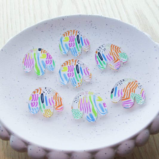 UV printed clear acrylic earring blanks - boho flower 3x3cm, Colourful Play - jewellery making
