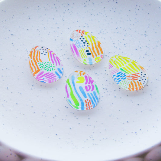 UV printed clear acrylic earring blanks - egg 3x2cm, Colourful Play - jewellery making