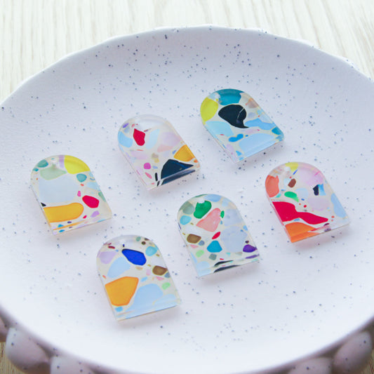 UV printed clear acrylic earring blanks - 2x3cm arch, Terrazzo - jewellery making