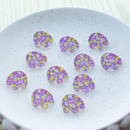 UV printed clear acrylic earring blanks - 2cm boho flower, Leopard - jewellery making