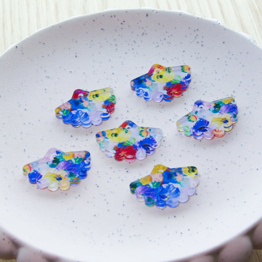 UV printed clear acrylic earring blanks - flower fan 3x2.2cm, Spring - jewellery making