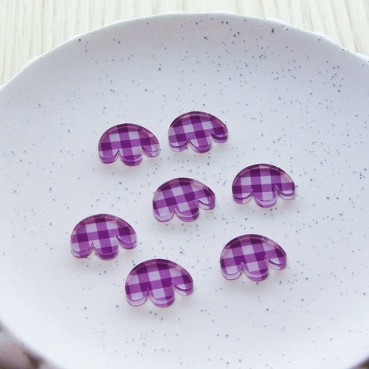 UV printed clear acrylic earring studs - 2cm boho flower 2, Gingham - jewellery making