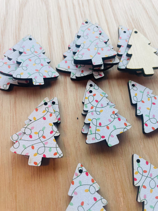 UV printed wood earring blanks - 4cm tree, Christmas - jewellery making