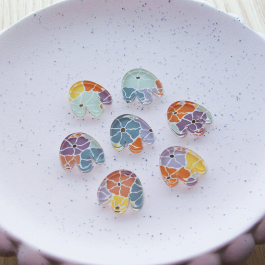 UV printed clear acrylic earring studs - 2cm boho flower, Abstract Floral - jewellery making
