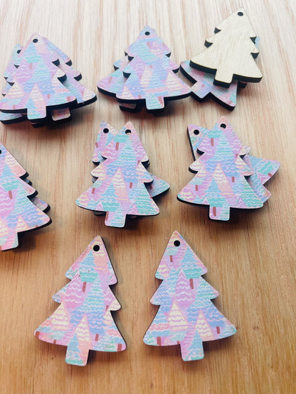 UV printed wood earring blanks - 4cm tree, Christmas - jewellery making