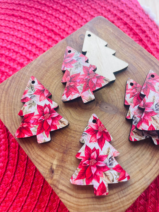 UV printed wood earring blanks - 4cm tree, Christmas - jewellery making