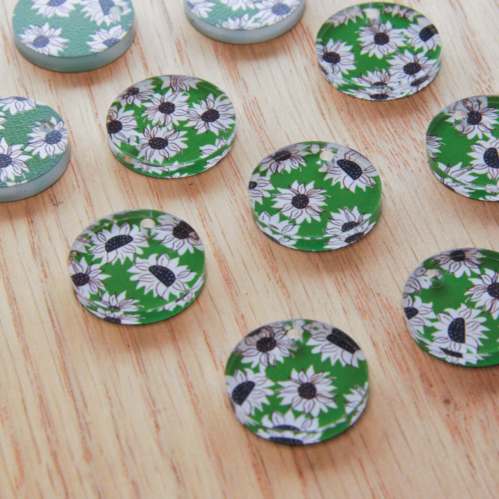 UV printed clear acrylic earring blanks - 2cm circle, Sunflower - jewellery making