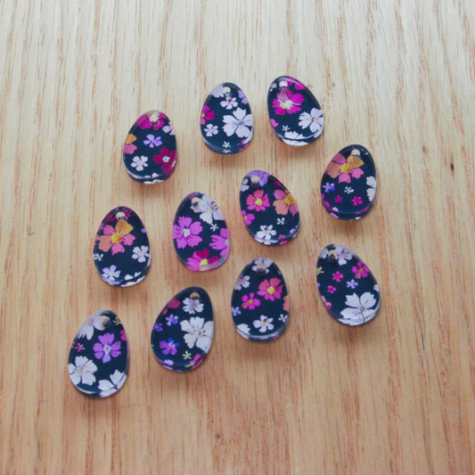 UV printed clear acrylic earring blanks - 2cm egg, Blossoming Days - jewellery making