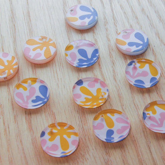 UV printed clear acrylic earring blanks - 2cm circle, Abstract Floral - jewellery making