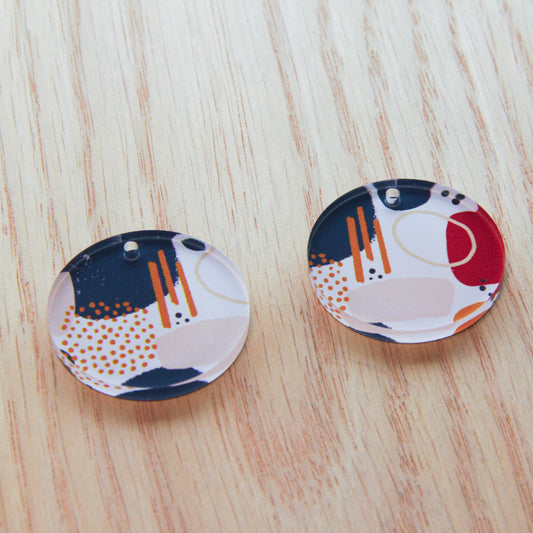 UV printed clear acrylic earring blanks - 3cm circle, Abstract Art - jewellery making