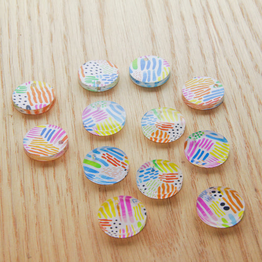 UV printed clear acrylic earring blanks - 2cm circle, Colourful Play - jewellery making