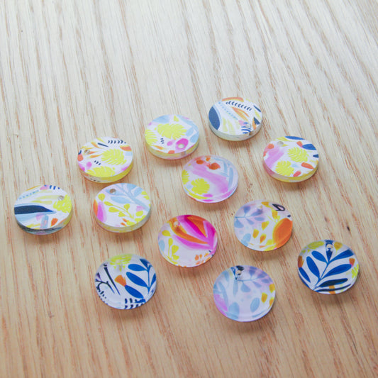 UV printed clear acrylic earring blanks - 2cm circle, Bold Floral - jewellery making