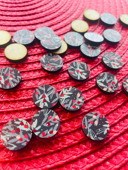 UV printed wood earring studs - 15mm circle, Christmas - jewellery making