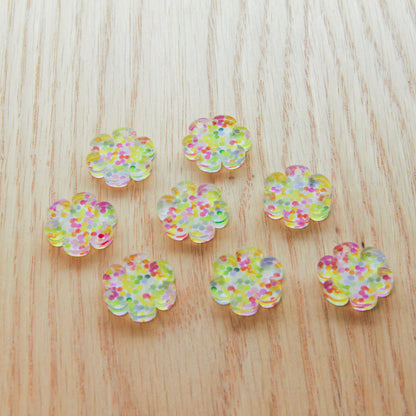 Clear Acrylic - 2cm Flower 2 - 1 Hole - Watercolour - 11