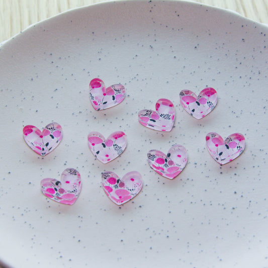 UV printed clear acrylic earring studs - 1.5cm heart 2, Abstract Floral - jewellery making