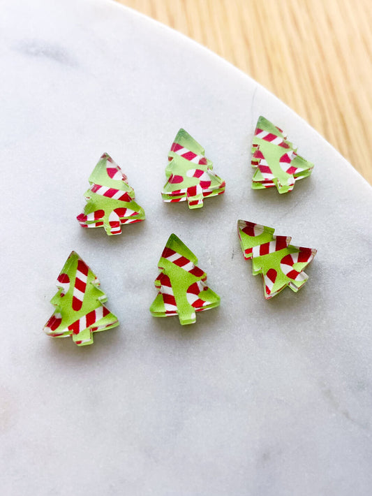 UV printed clear acrylic earring studs - 1.5cm tree, Christmas - jewellery making